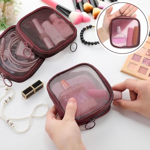 MAYCREATE® 8PCS Mesh Pouches for Women, Makeup Small Pouch, Zipper Cosmetic Bags for Women 4.7'' Square Fashion Lipstick Pouch, Mini Cash Toiletry Organizer Bag for Daily Accessories - Wine Red MAYCREATE® 8PCS Mesh Pouches for Women, Makeup Small Pouch, Zipper Cosmetic Bags for Women 4.7'' Square Fashion Lipstick Pouch, Mini Cash Toiletry Organizer Bag for Daily Accessories - Wine Red